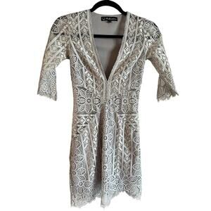 FOR LOVE AND LEMONS Lyla Cocktail Dress Size XS Silver Lace 1/2 Sleeve